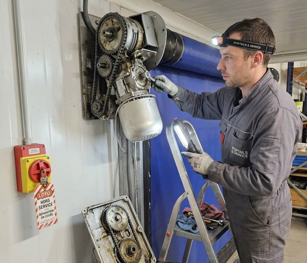 Réparation moteur porte souple industrielle - Xpert POrtail