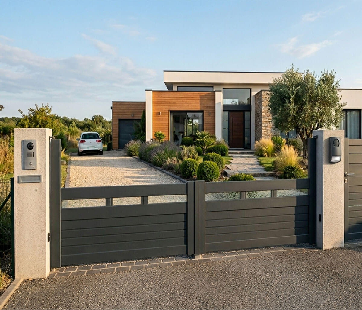 Installation Portail motorisé - battant moderne maison - Xpert Portail
